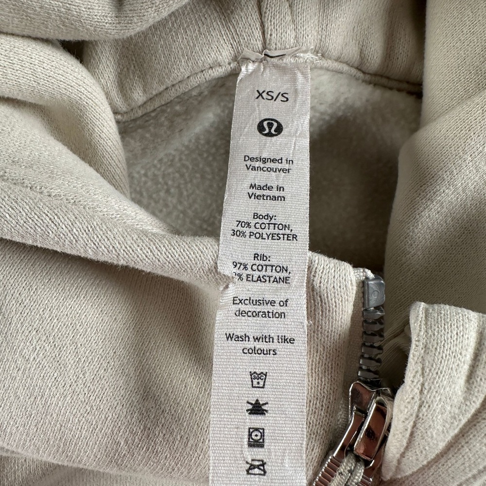 Lululemon Scuba Hoodie Womens XS/S Half Zip Pullover Cropped Fleece Cream Beige - Picture 4 of 8